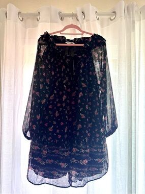 Old Navy x Anna Sui Black Sheer Long-Sleeve Floral Dress